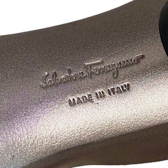Salvatore Ferragamo Leather Metallic Gray and Teal Ankle Strap Heels Size 7.5 - Picture 5 of 6